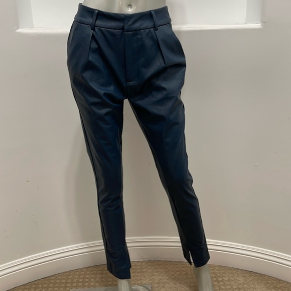 Fashion Nova Ericka Faux Leather Pants Blue Ankle  Style Size L NWT - Picture 12 of 12